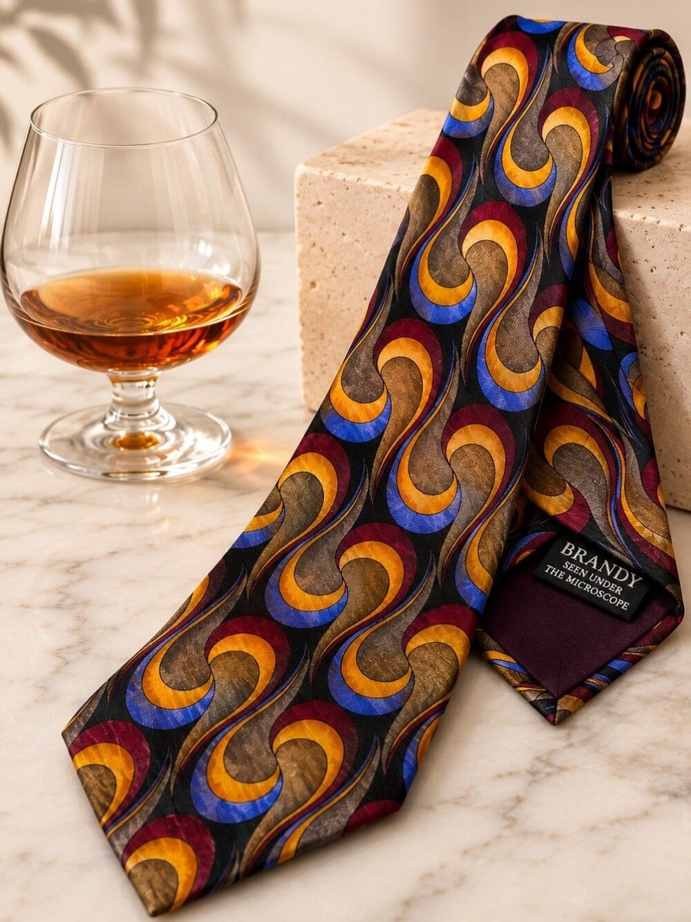 Vintage 1970s Brandy Silk Necktie Wide Retro Cocktail Print Men Accessory